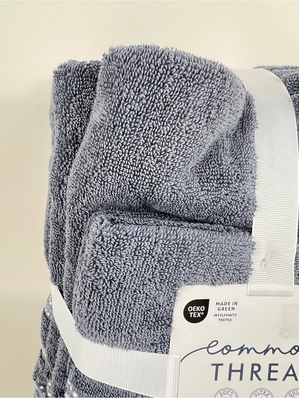 Common Thread Bath Towel Set Blue White Quick Dry Low Twist Cotton 6 Pc NEW